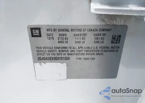 2016 Buick Regal Turbo из США, поврежденный, VIN 2G4GK5EX0G9151024